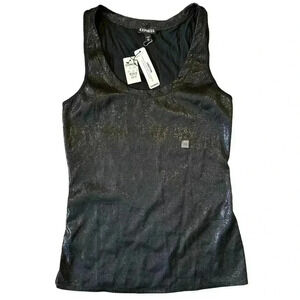 NWT Women's Express Black Glitter Metallic Sparkle Crew Neck Tank Top Size XS